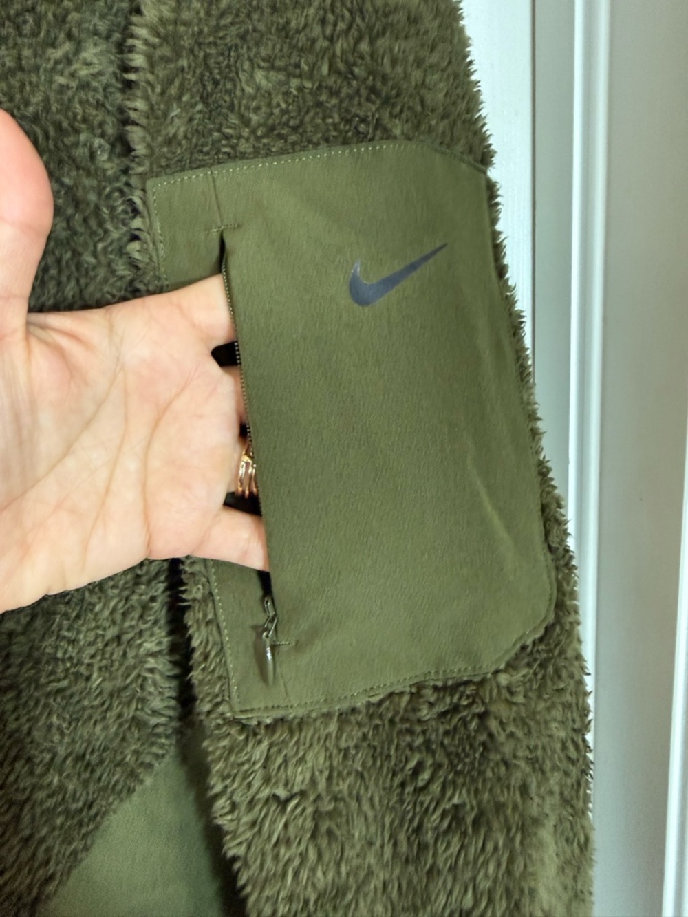 Nike Olive Green Fleece Jacket with Sherpa Texture - Picture 5 of 13